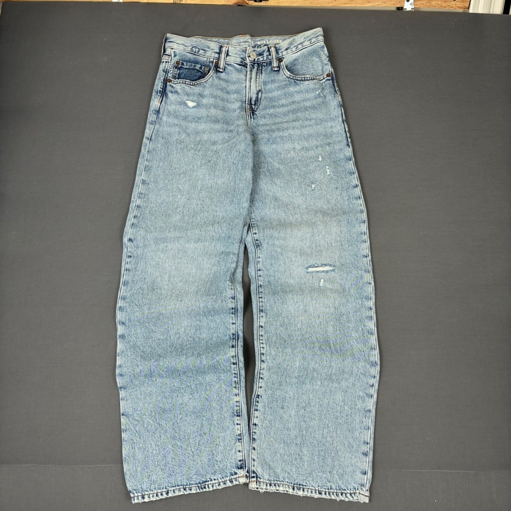 GAP Kids '90s Loose Baggy Light Wash Distressed Jeans Size 18 (28x30)